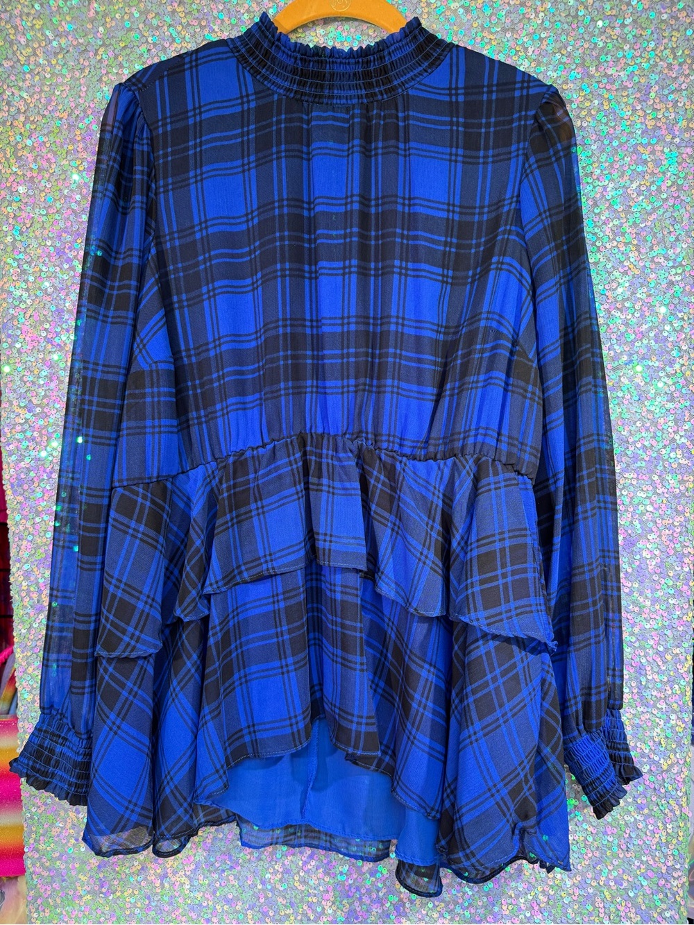 Torrid Royal Blue Ruffled Plaid Tunic Blouse